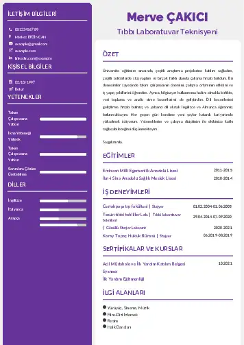 Laboratuvar Teknisyeni Cv Örnekleri cv indir